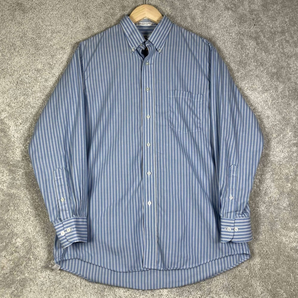 Vintage 90s Sears Roebuck Mens Button Down Shirt Blue White Striped 16 32/33